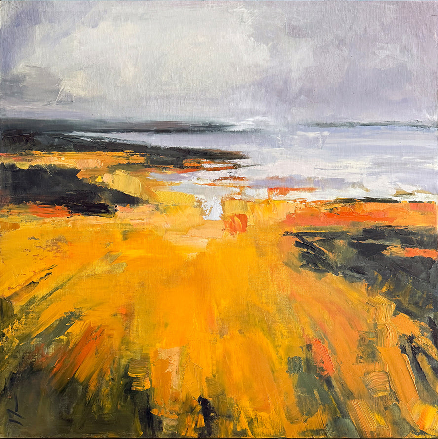 "Yellow Dancing by the Sea" Framed Original Oil, 24"x24"