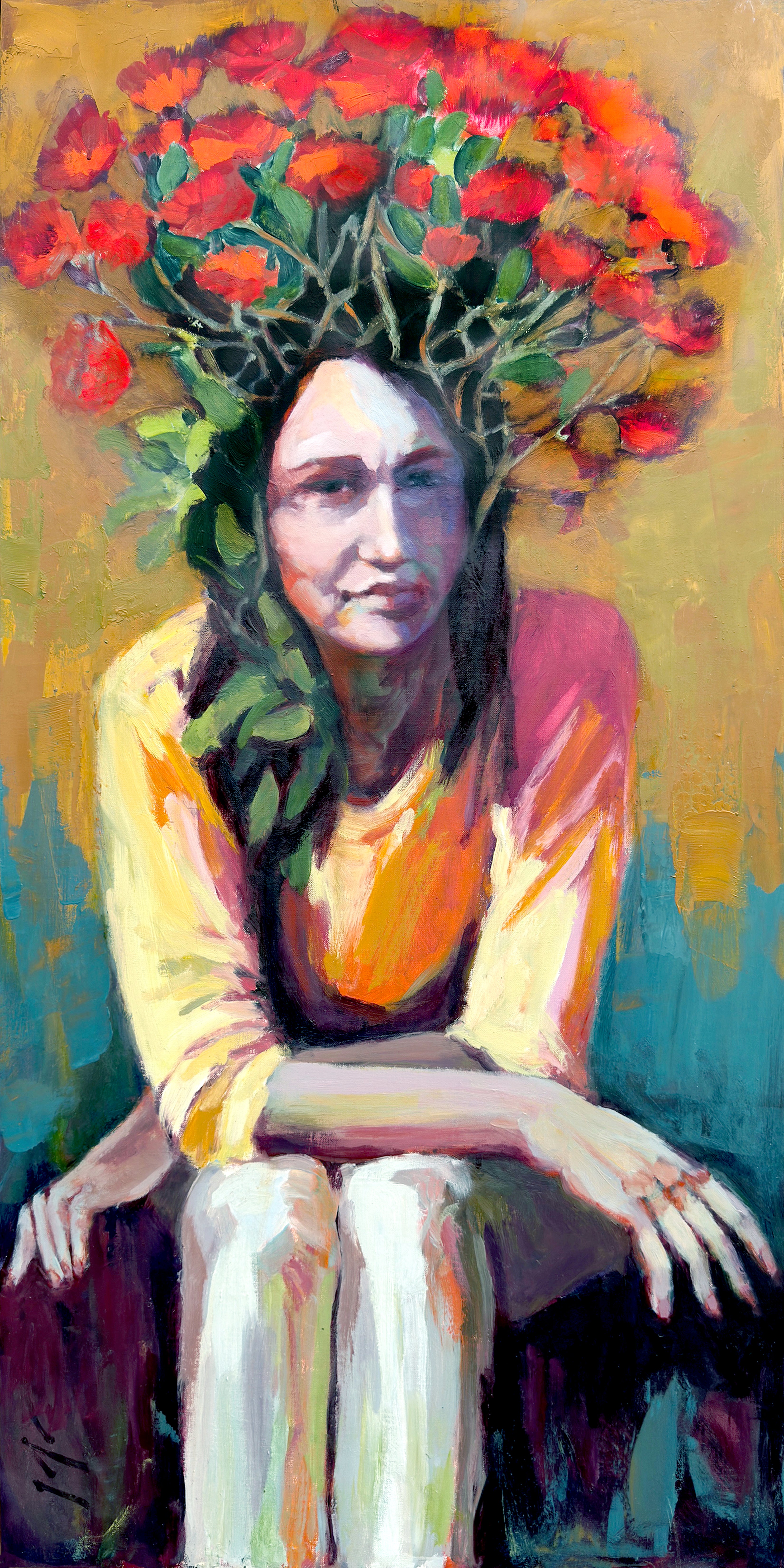 “Time Blooms” Framed Original Oil, 19"x37"