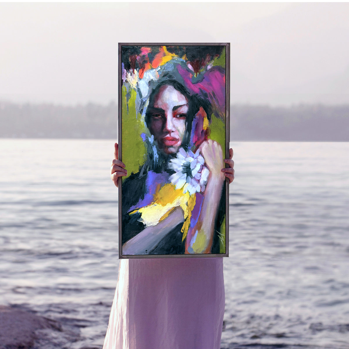 “Holding Beauty” Framed Original Oil, 13"x25"