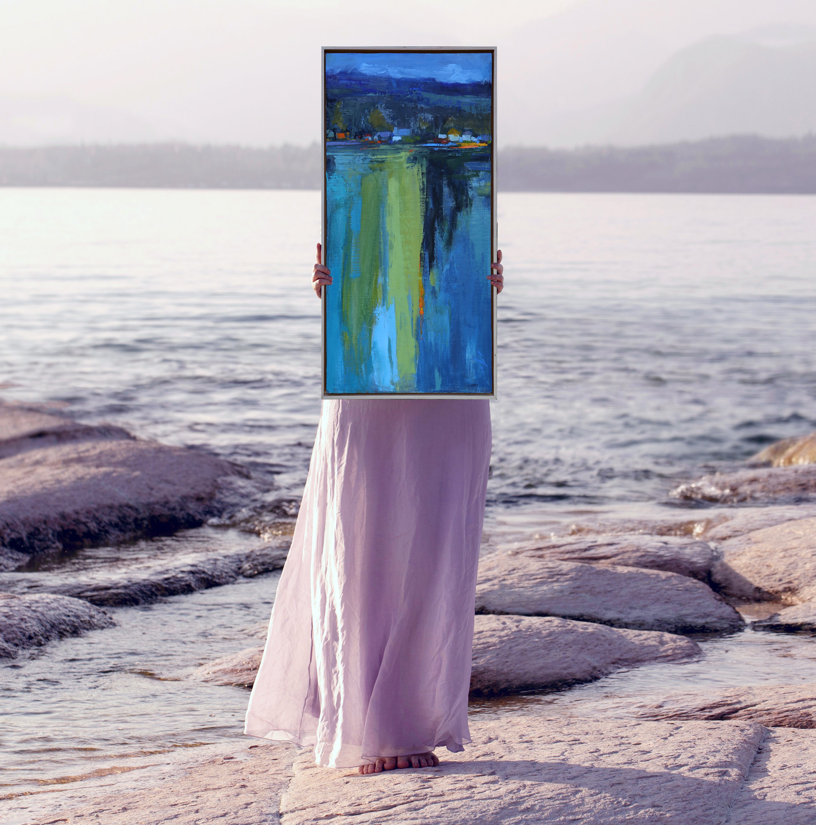 "Waterfront Rhythm" Framed Original Oil, 16" x 31"