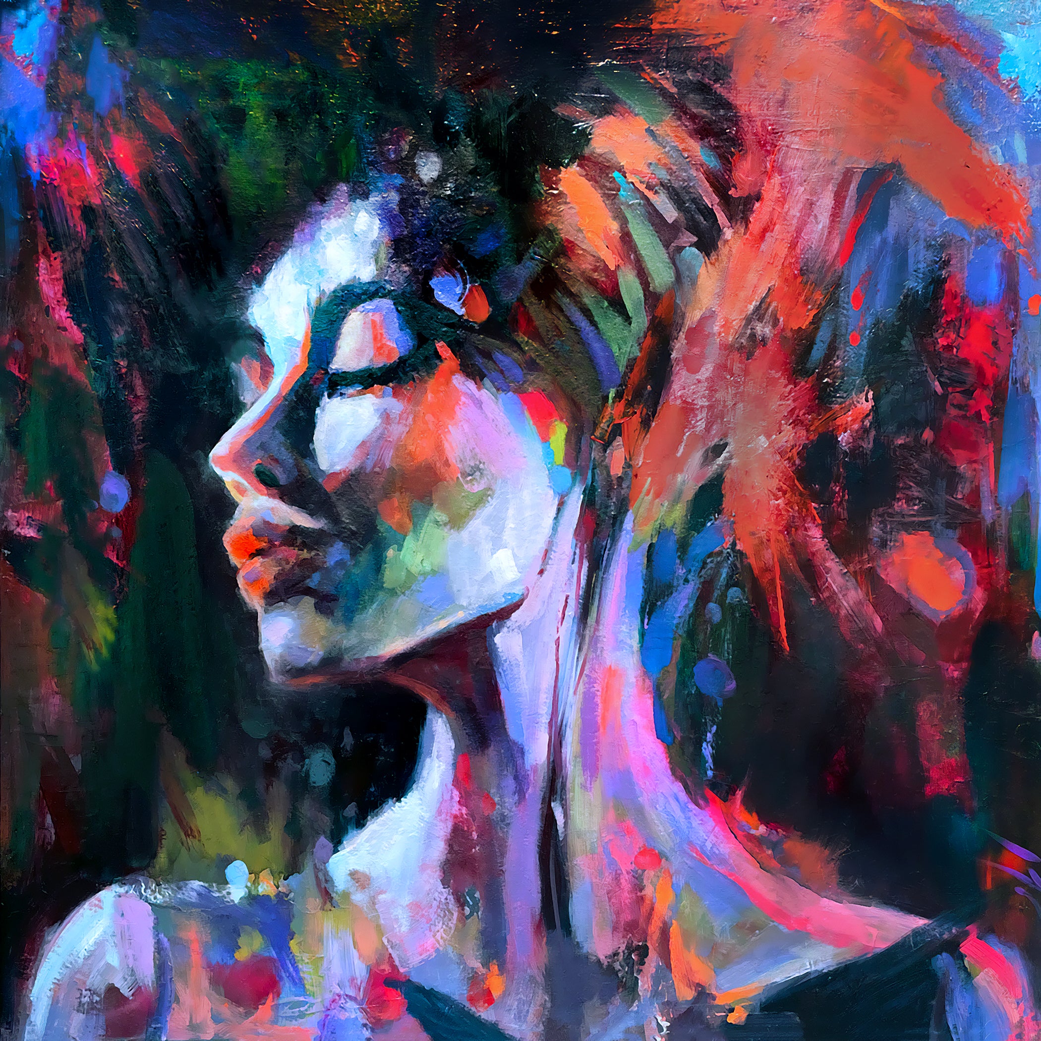 “Fireworks” Framed Original Oil, 37X37